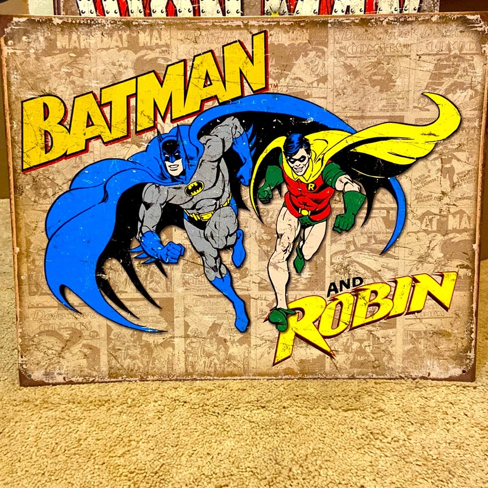 DC COMICS BATMAN & ROBIN RETRO TIN SIGN~MADE IN USA